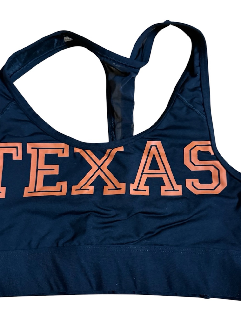 PINK Victoria's Secret Navy Sports Bra with Orange TEXAS Print